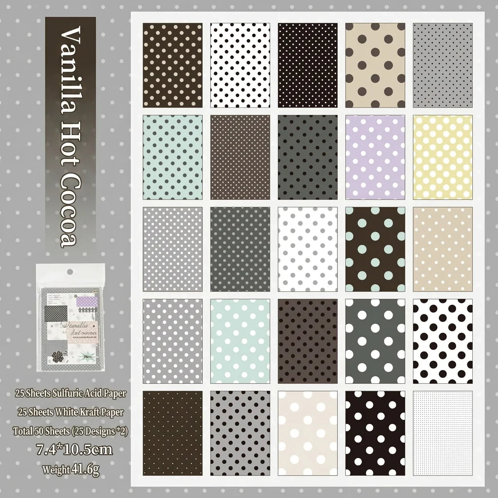 50Pcs Polka Dot Kraft & Vellum Paper Sheets for M5 Journals