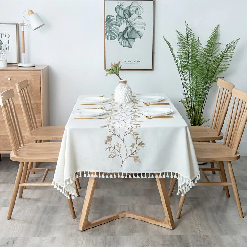 Plant Patterned Tablecloth with Tassel Decoration Minimalist Style for Dining Tables in Restaurants Rectangular Fabric Oasis Select