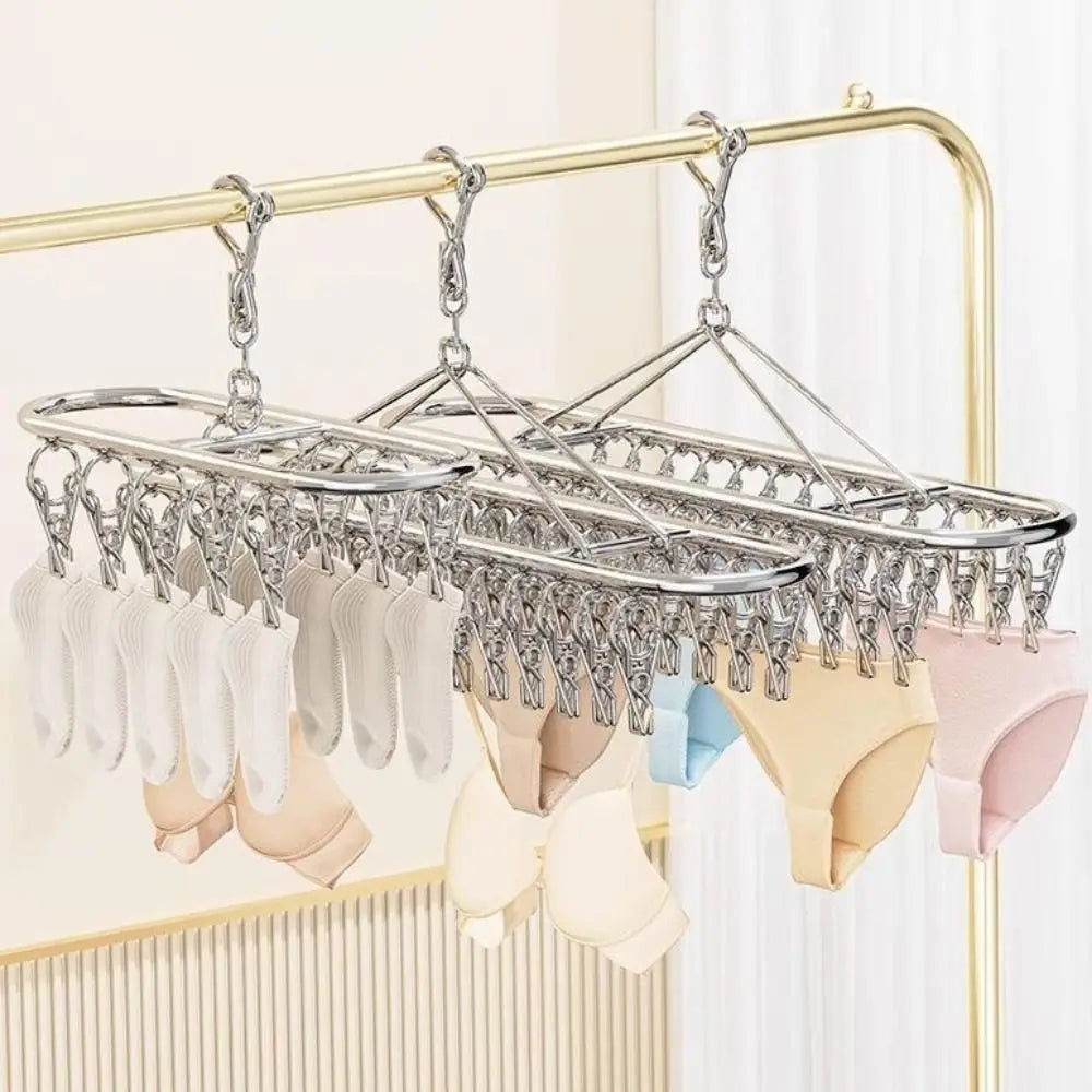 Stainless Steel Sock Drying Rack – 20 or 30 Windproof Clips
