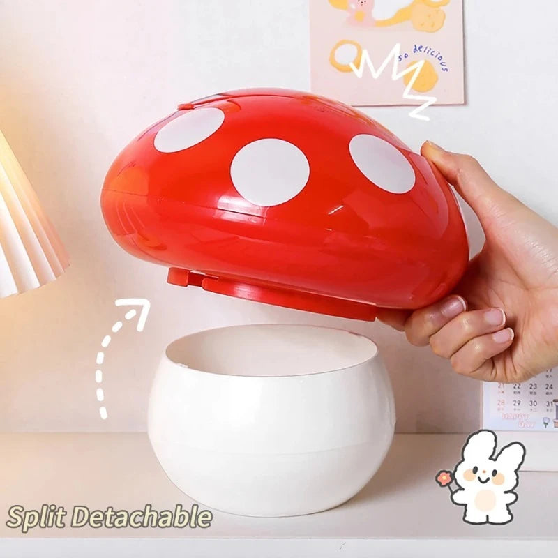Mini Household Accessories Cute Garbage Can Waste Bin with Lid Detachable Collect Rubbish Red Mushroom Table Desk Binwastebaske Oasis Select