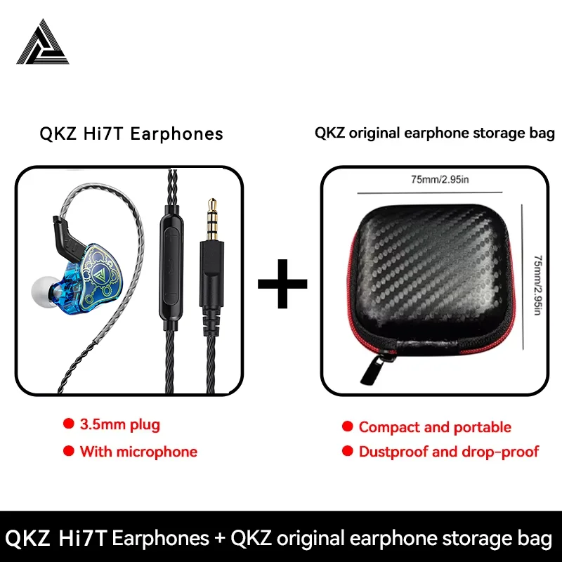 Original QKZ Hi7T In-ear Earphones Professional Dynamic Driver HiFi Acoustios Mointor Music Game Headset 3.5MM AUX With MIC Oasis Select Blue With Bag
