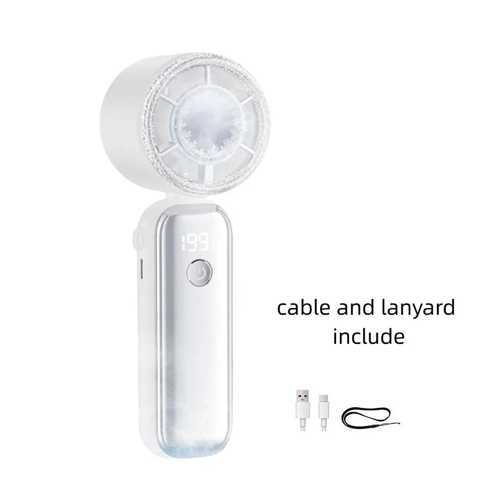 USB Rechargeable Mini Handheld Fan Semiconductor Cooling Powerful Wind Small Electric Fan Digital Display Ultra-Quiet Turbo Fan Oasis Select White