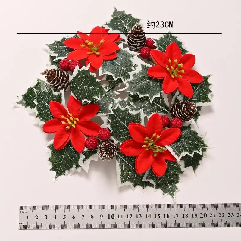 Christmas Candlestick Wreath Artificial Flowers Candle Ring Xmas New Year Table Decoration Candle Holder Garland Oasis Select
