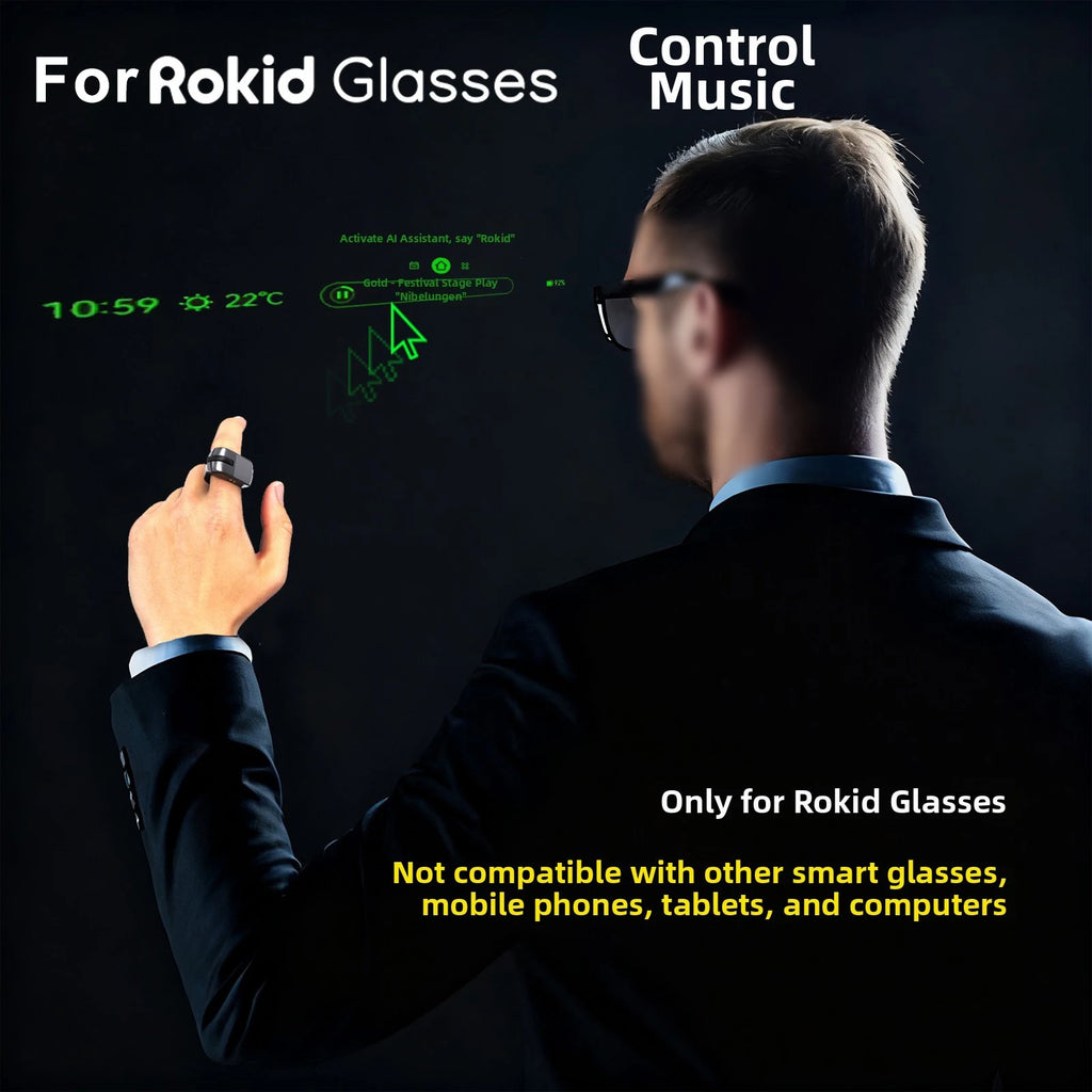 Ring Controller for Rokid AI Smart Glasses Wireless Photo Shutter Page Music Control ABS Black White 3.6x3.2x1.8CM Oasis Select