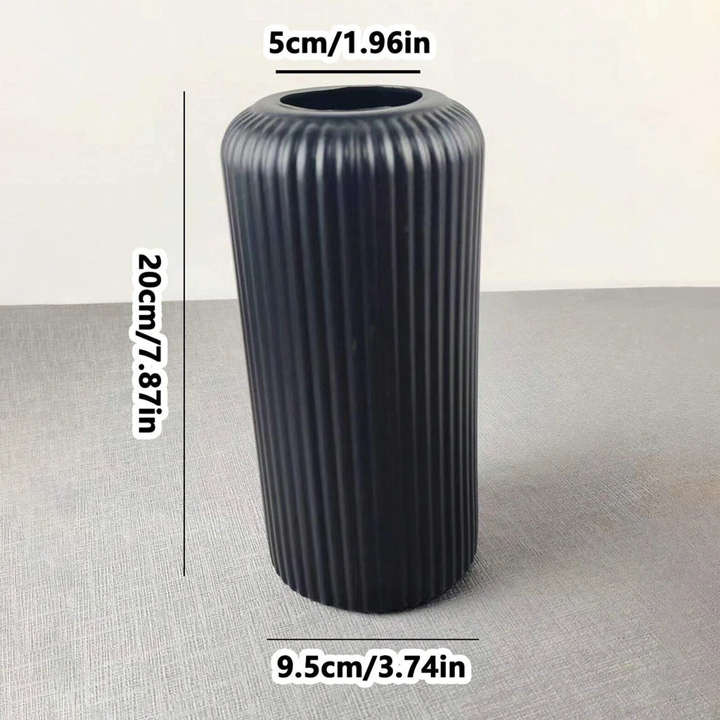 Striped Ceramic-Like Plastic Vase for Flowers, Decorative Floral Arrangement Display, Creative Little Flower Vase Oasis Select black