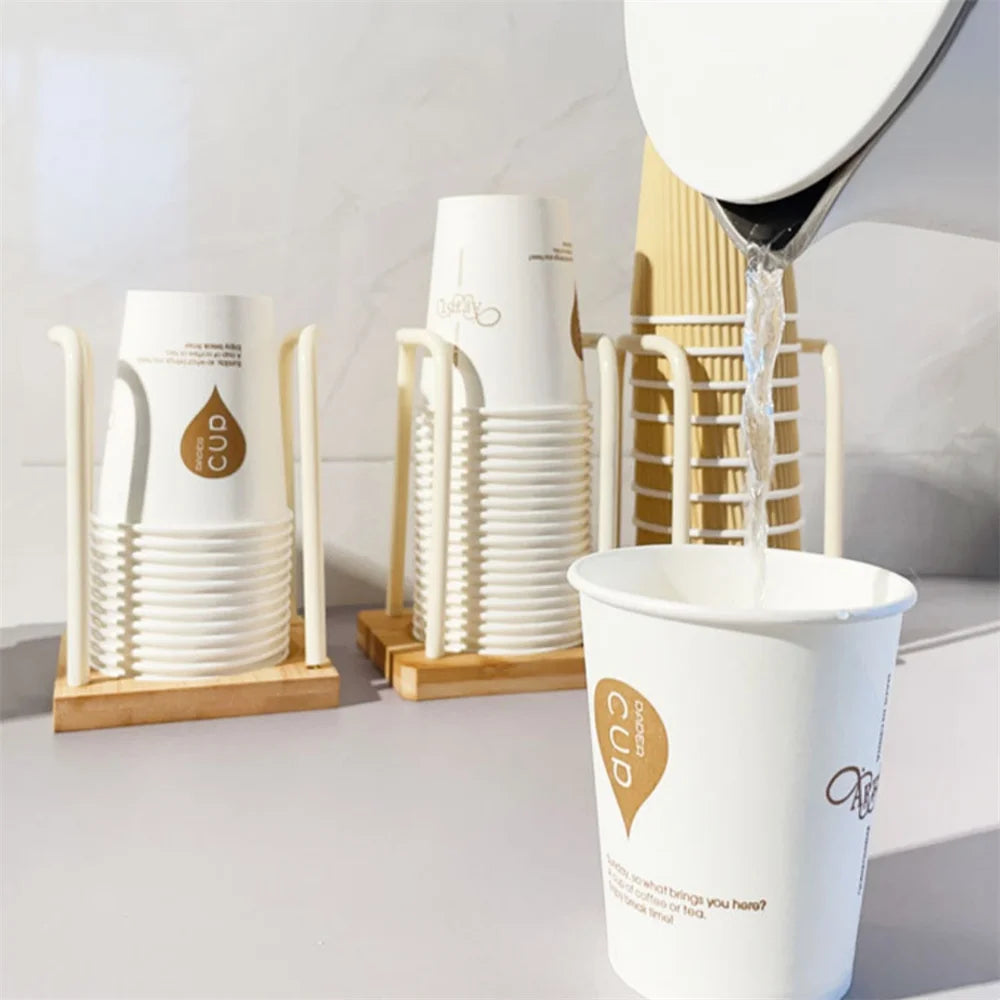 Disposable Cup Storage Holder Wooden Water Cups Dispenser Rack Shelf with Longer Stick Tableware Organizer for Restaurants Bar Oasis Select