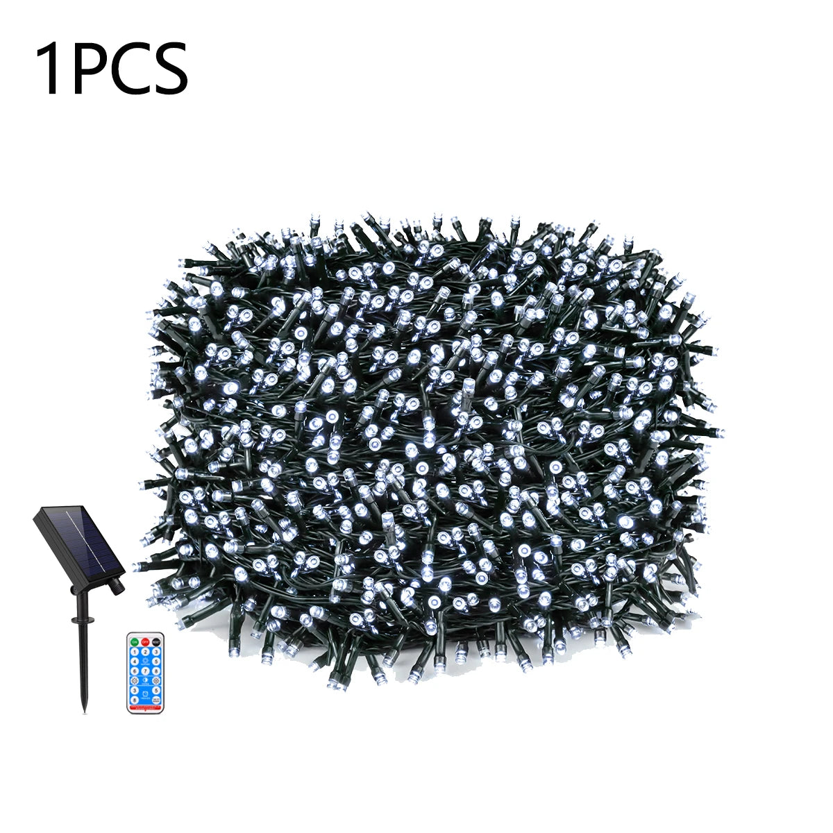 Outdoor Solar Lawn Street Light String 1/2/3/4Pcs Holiday Christmas Tree Stair Handail Decor Light Panel+Remote Control Dimmable Oasis Select 1PCS White 20M 200LEDs