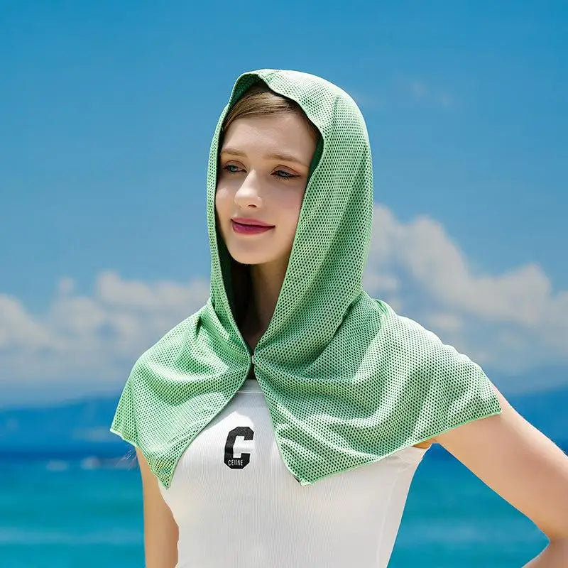 Quick Dry Cooling Sun Protection Hood Women Breathable Mesh Neck Face Outdoor Sports Sunshade Scarf Hat Oasis Select one size A