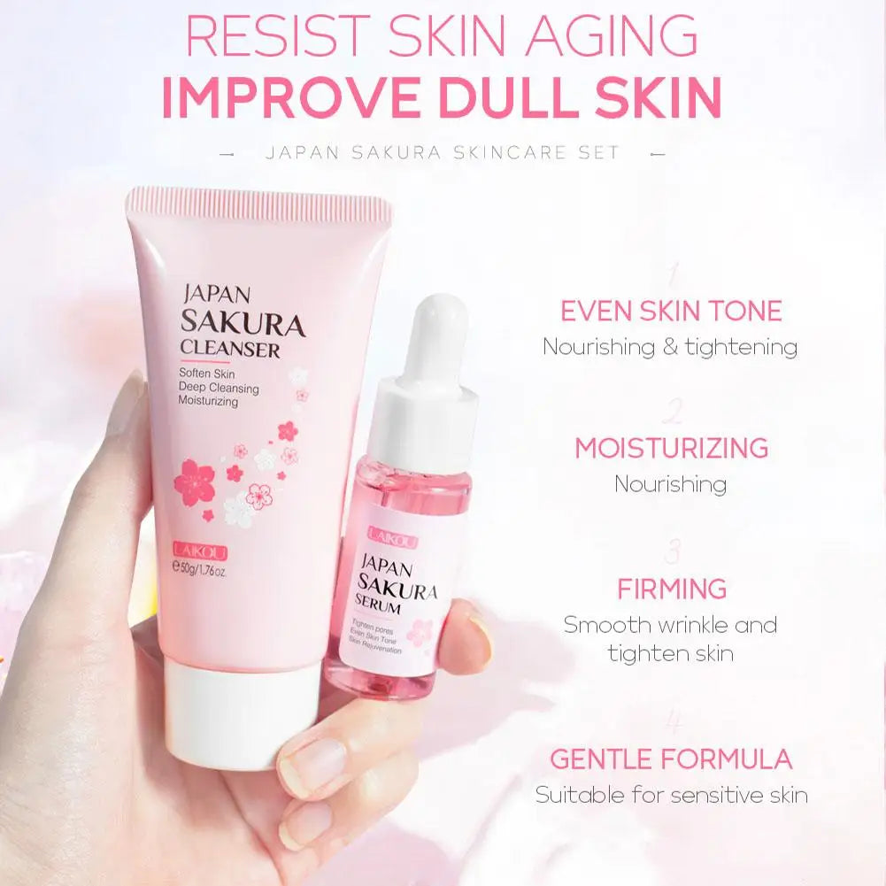 Facial Skin Care Set Skin Cleaning Sakura Skincare Set For Women Girls With Cleanser Toner Face Serum Cream Eye Cream Oasis Select