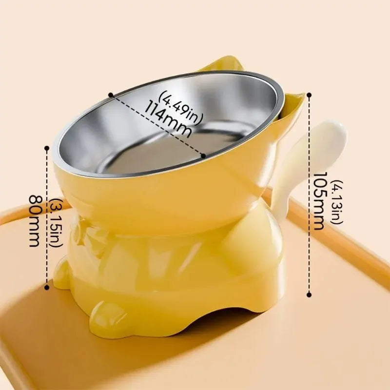 Inclined Raised Cat Bowl Stainless Steel Food Water Bowl Cute Ear Bracket Neck Friendly Pet Feeding Dish Oasis Select