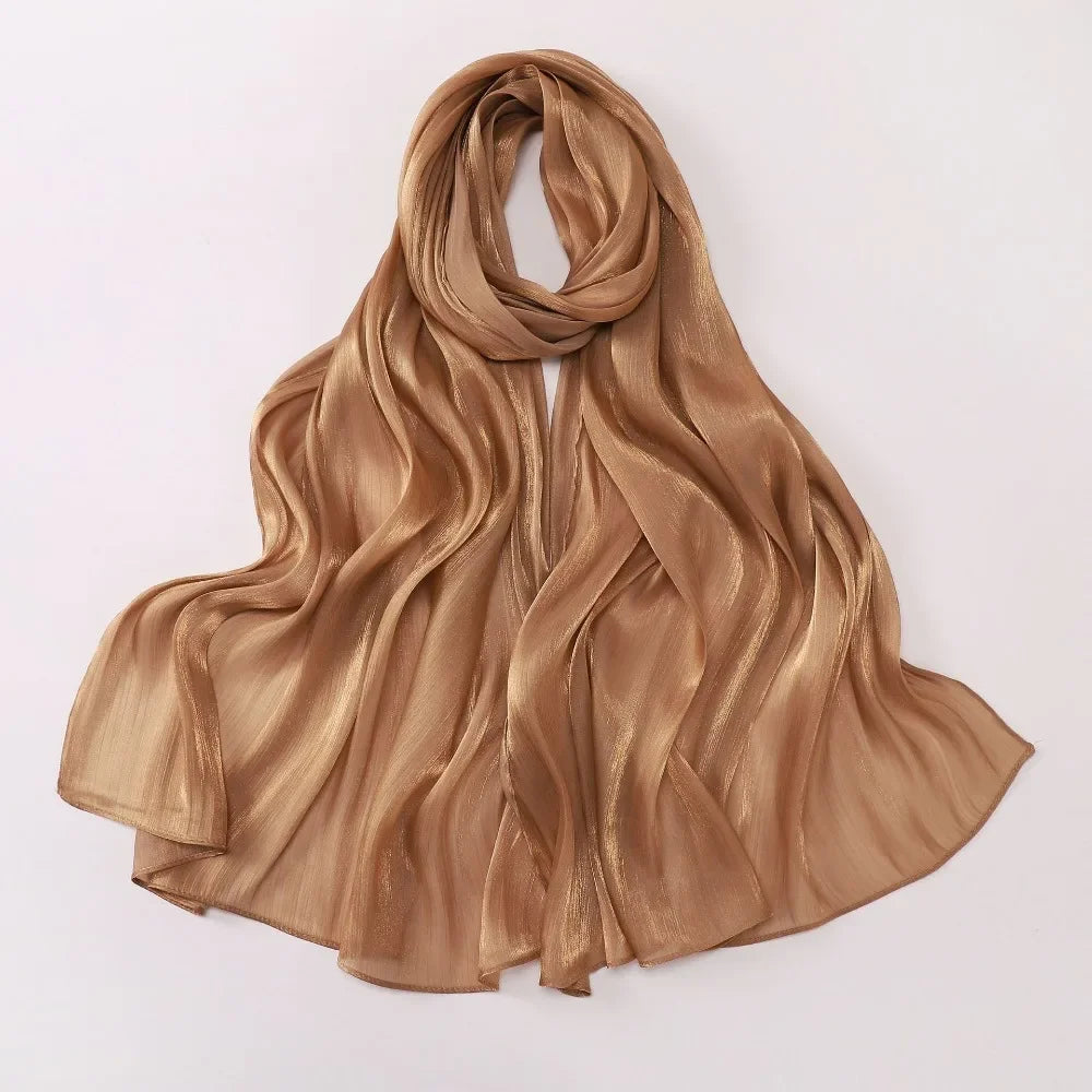 Fashion Solid Color Silk Scarf Chiffon Shining Chiffon Hijab Veil Soft Long Sunscreen shawl Outdoor Oasis Select H