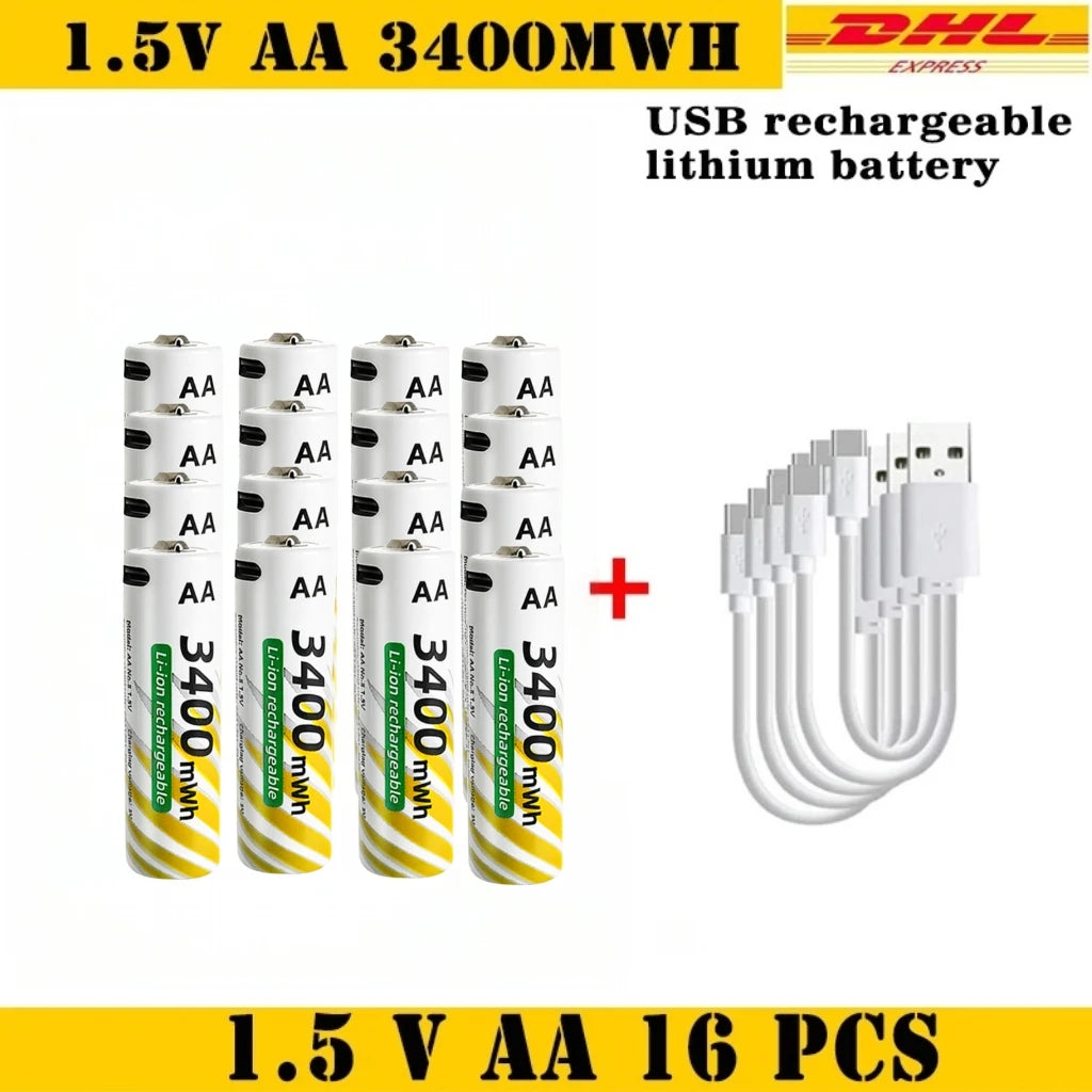 Li-ion AAA and AA Rechargeable Batteries USB Lithium-ion 3400mWh 1.5V AA Rechargeable Batteries+900mWh 1.5V AAA Battery Oasis Select AA 16pcs-USB