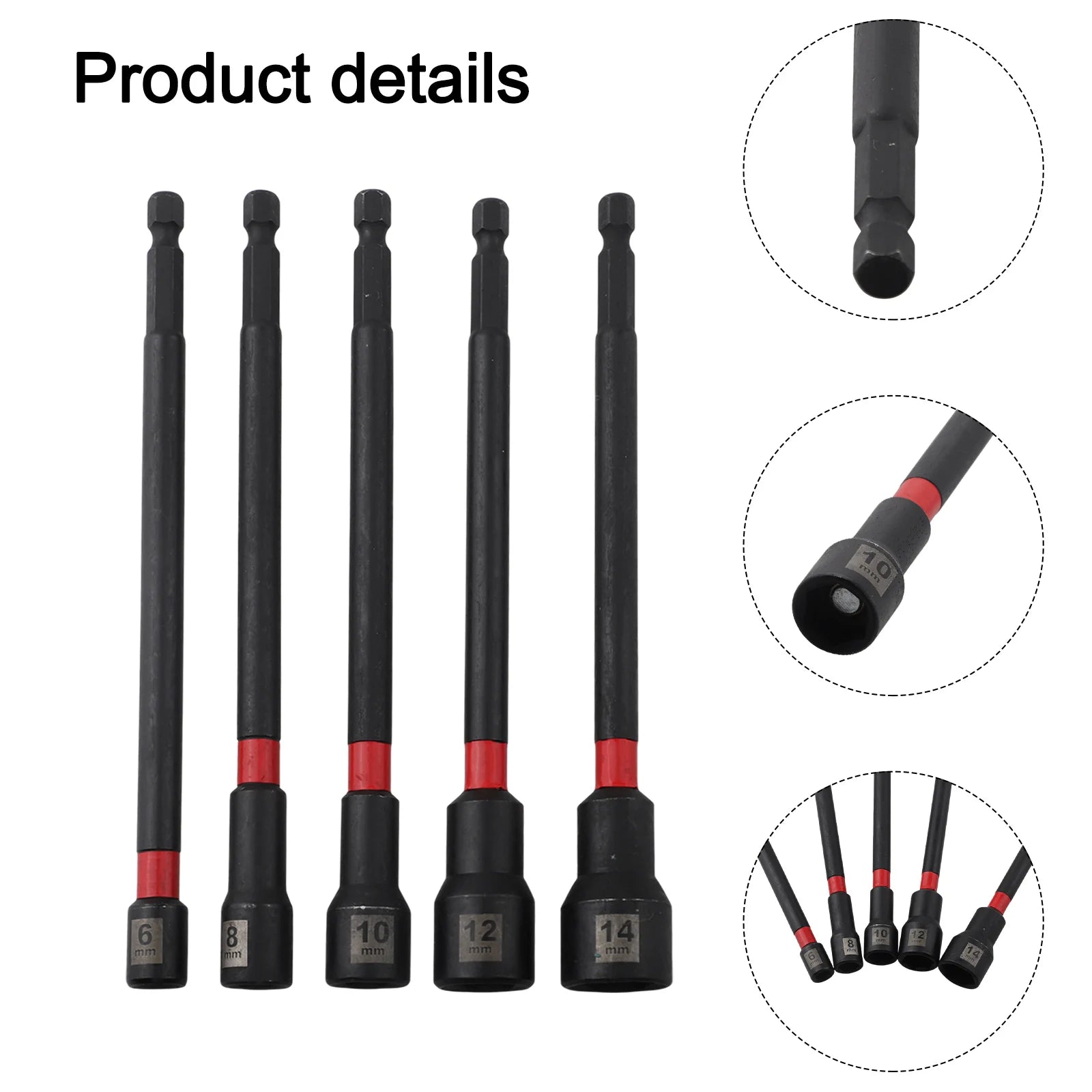 5PCS 6 Inch Magnetic Long Nut Driver 8-14mm For Impact Drill Long Shank Nut Driver Bits Hex Socket Adapter Oasis Select