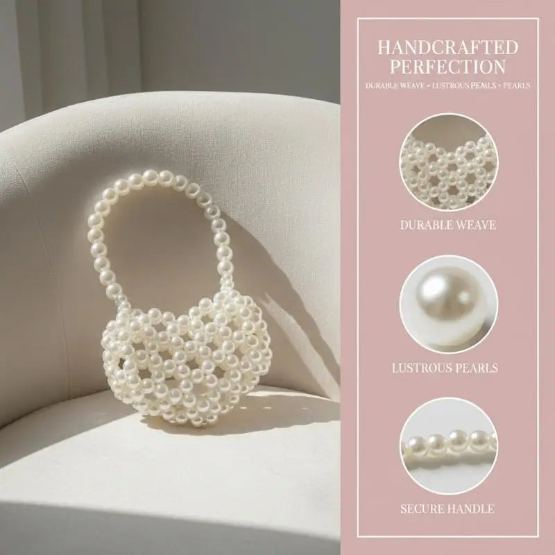 Pearl Beaded Heart Bag for Kids & Girls Sweet Love Shape Mini Fashion Handbag Cute Daily Accessory Gift Option Oasis Select