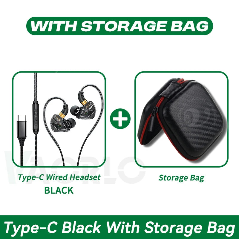 9D Surround HIFI Heavy Bass Headset 3.5MM/Type-C Digital Chip With Mic In-Ear Wired Headphones Music Sports For Samsung Android Oasis Select Type-C Black Bag