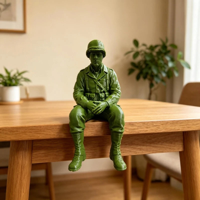 Retro Army Man Sitting Posture Figurine Shelf Decor Helmet Soldier Ornament Military Fan Gifts Minimalist Home Office Desk Decor Oasis Select