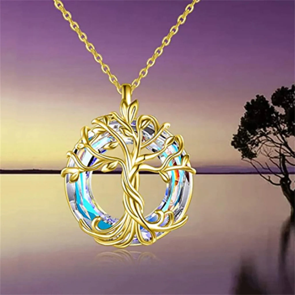 Exquisite Celtic Family Tree Necklace with Circle Crystal - Tree of Life Jewelry Gift for Women Girls Mom Birthday Oasis Select