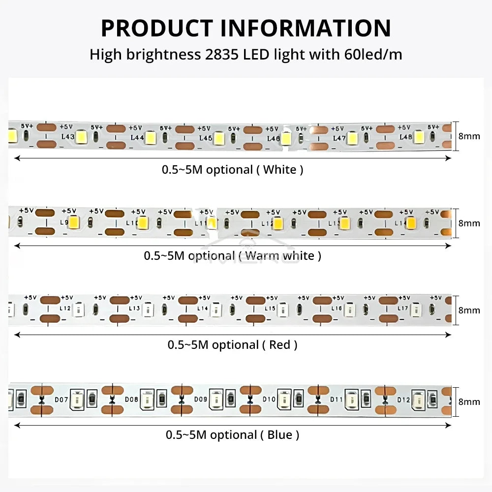 USB 5V Festival Party Bedroom BackLight Lamps LED Light Strips Home Decorations 1/2/3/4/5M 2835 Decoration Lighting Ribbon Lamp Oasis Select