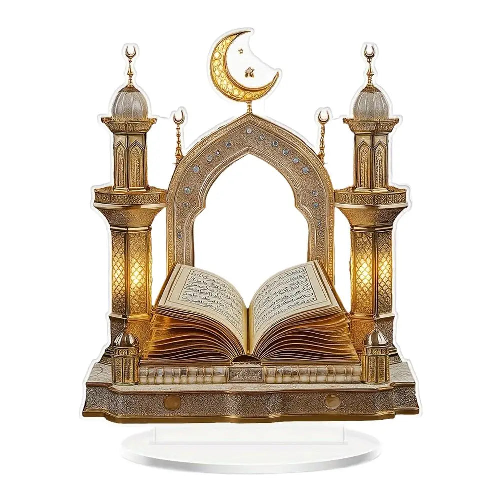 1pc 2D Quran Acrylic Desktop Decor - Ramadan Moon Star Design, Eid Al-Fitr Home Ornament, Muslim Festival Decoration Gift Oasis Select 2D