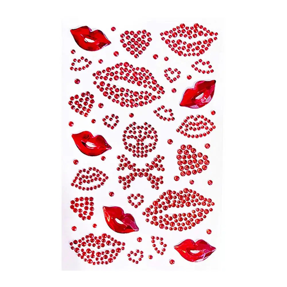Red Heart Rhinestone Face Gems – Valentine's Day Body Stickers Face Gems Stickers Oasis Select A