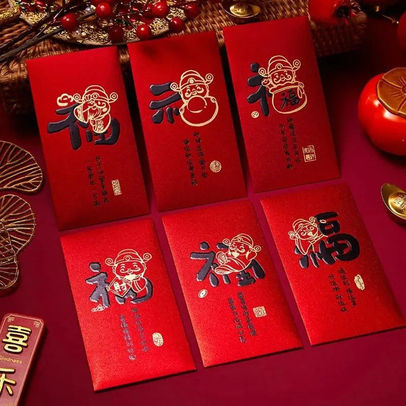 6 Pcs Chinese New Year Red Envelope Best Wishes Chinese Style Hot Stamping Bronzing Red Pocket Wedding Party Decorations Oasis Select A7