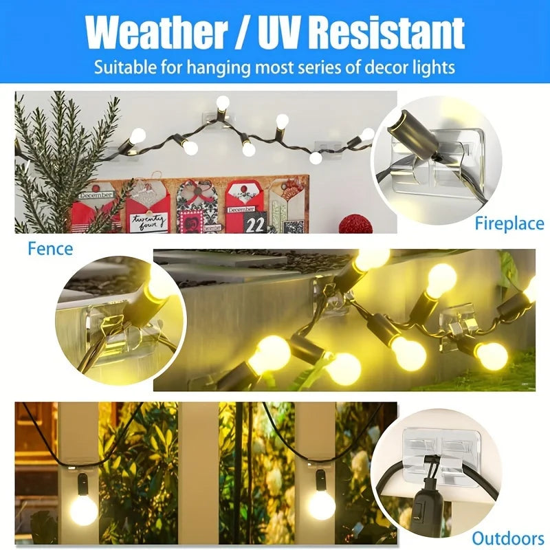 4/10pcs Hooks for Outdoor String Lights - Durable, Clear Self-Adhesive Clips for Christmas Light Hanging & Cable Management Oasis Select