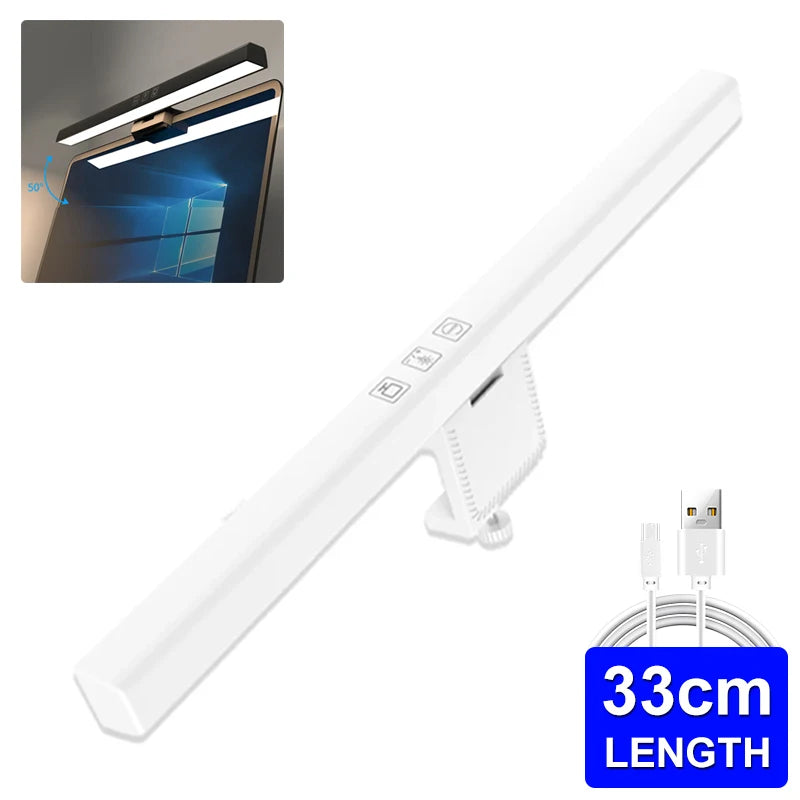 2PC Eye-Care Desk Lamp 33cm LED Computer PC Monitor Screen Light Bar Stepless Dimming Reading USB Powered Hanging Table Lamps Oasis Select white 1PC
