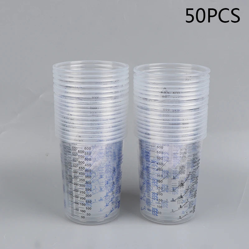 10/50Pcs 600ml Disposable Clear Plastic Paint Mixing Cups Mixing Pot Paint Mixing Calibrated Cup Accurate Paint Liquids Oasis Select 50Pcs
