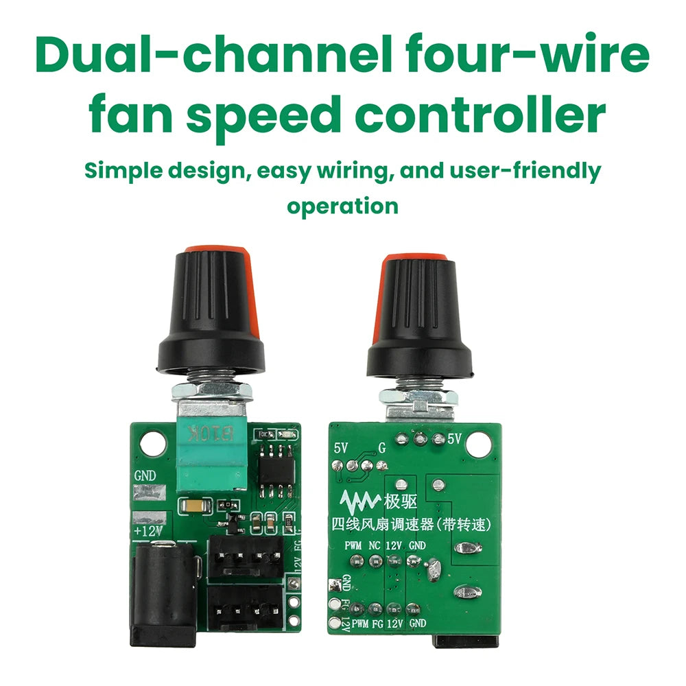 2-Channel 4-Wire Fan Speed Controller DC 12V 5A PWM Fan Speed Control Manual Potentiometer Speed Adjustment Oasis Select