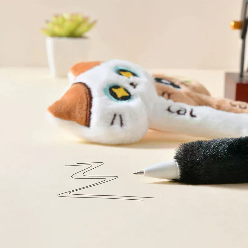 Creative Cute Cat Style Plush Gel Pens 0.5mm Black Quick-drying Click Pen For School Office Writing & Signature Stationery Gifts Oasis Select