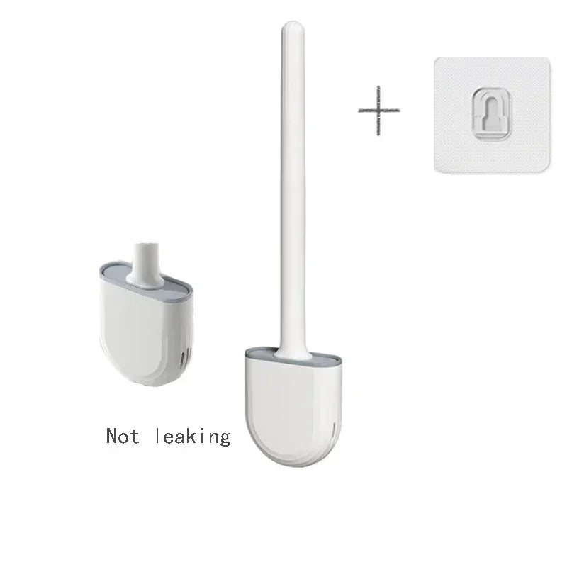 Silicone Toilet Brush Cleaning Brush Flat Head Flexible Wall Mounted Black Toilet Bowl Cleaner Brush Holder Set for WC Bathroom Oasis Select white