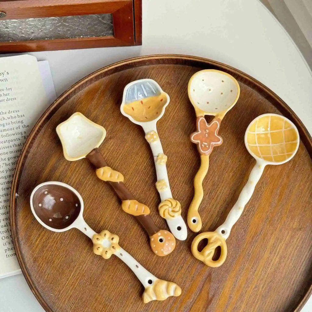 Cute Ceramic Bread-shaped Spoon, Aesthetically Pleasing Dessert Spoon, Adorable Spoon Kitchen Tablewear Oasis Select