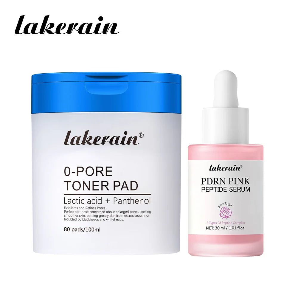 Lakerain 2Pcs Set 0-Pore Toner Pad & Salmon PDRN Pink Peptide Facial Serum Deep Moisturizing Glow Korean Facial Skin Care Kit Oasis Select SET 2