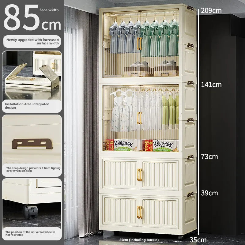 55-85 Children's simple wardrobe, clothes storage cabinet, multi-layer installation-free household snack locker, foldable Oasis Select 85CM H