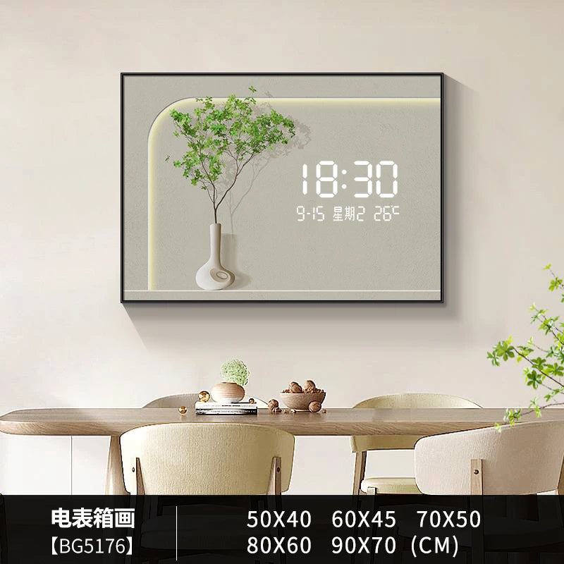 Fresh green plant LED plug-in electric meter box decorative painting no punching switch box block dining room decorative clock Oasis Select BG5176 80cm x 60cm