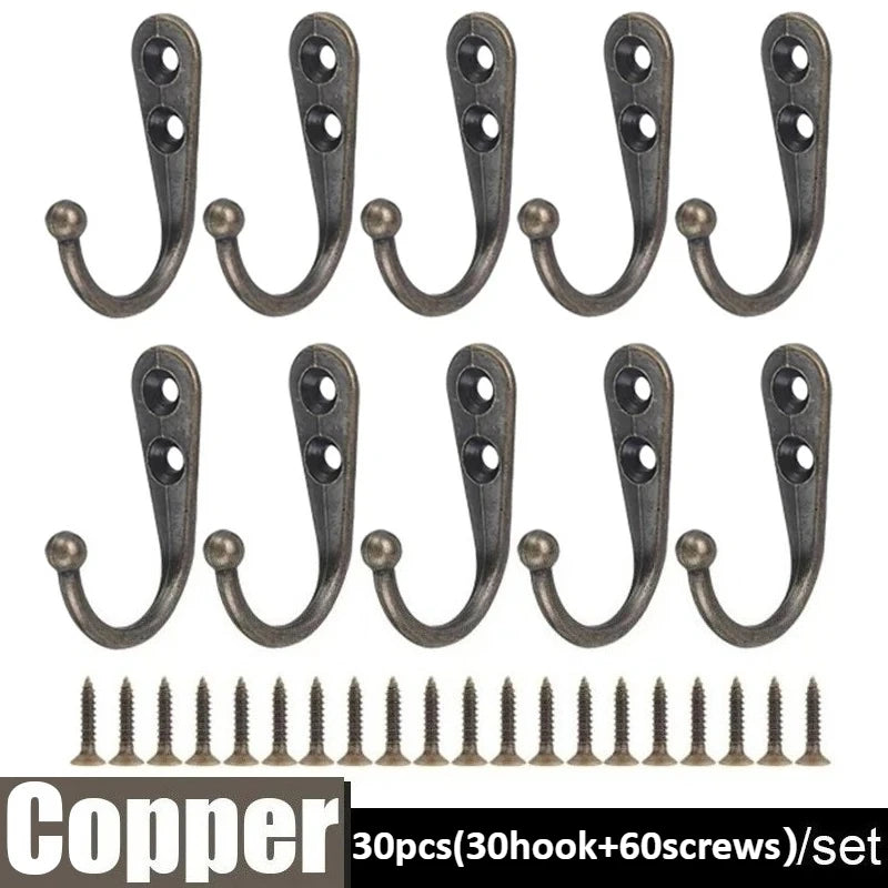 30pcs/set Heavy Duty Metal Wall Hooks with Screws, Garage Garden Storage Hanger for Tools Coats, Wall Mounted Alloy Hook,Gancho Oasis Select 30 set Copper