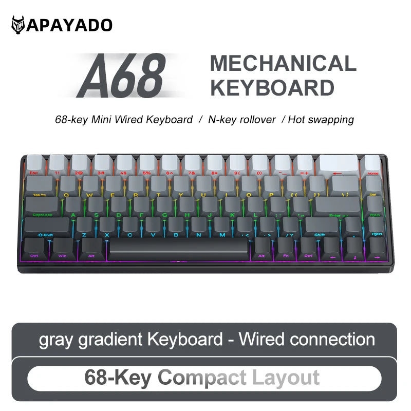 APAYADO A68 Hot-Swappable Mechanical Keyboard, 68-Key Compact, RGB Backlight, Blue/Red Switch Options, NKRO for Gaming Oasis Select Moonnight Red Switch
