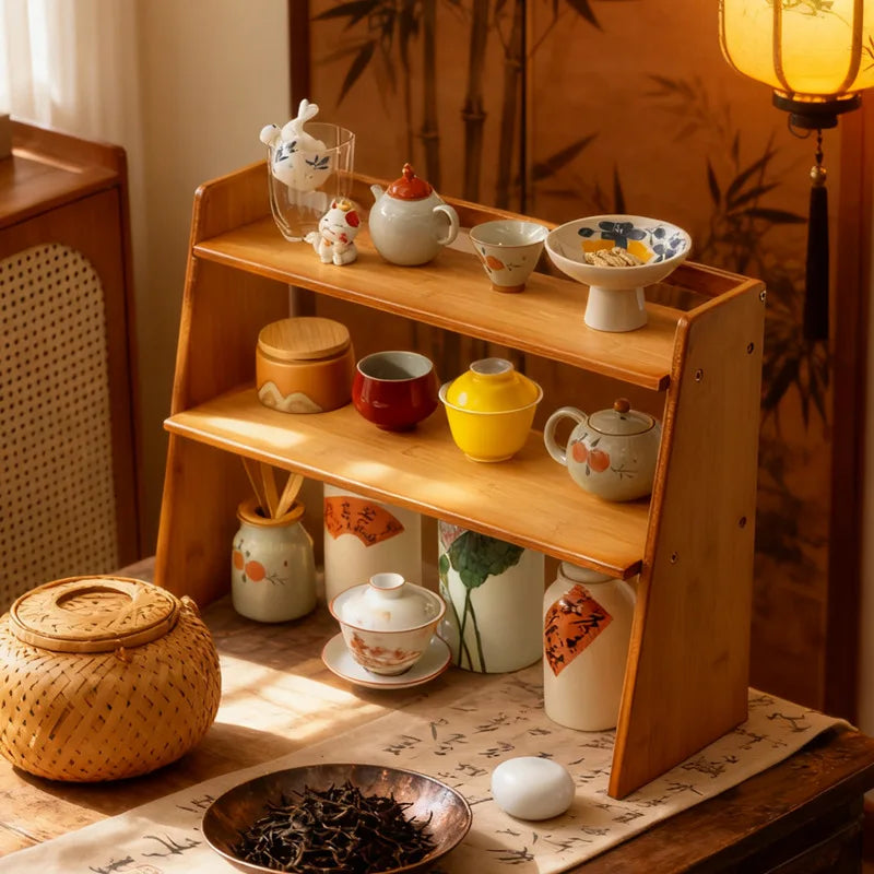 Desktop tea house walnut tea set rack teacup rack Bogu rack Chinese solid wood desktop tea table desktop storage Oasis Select