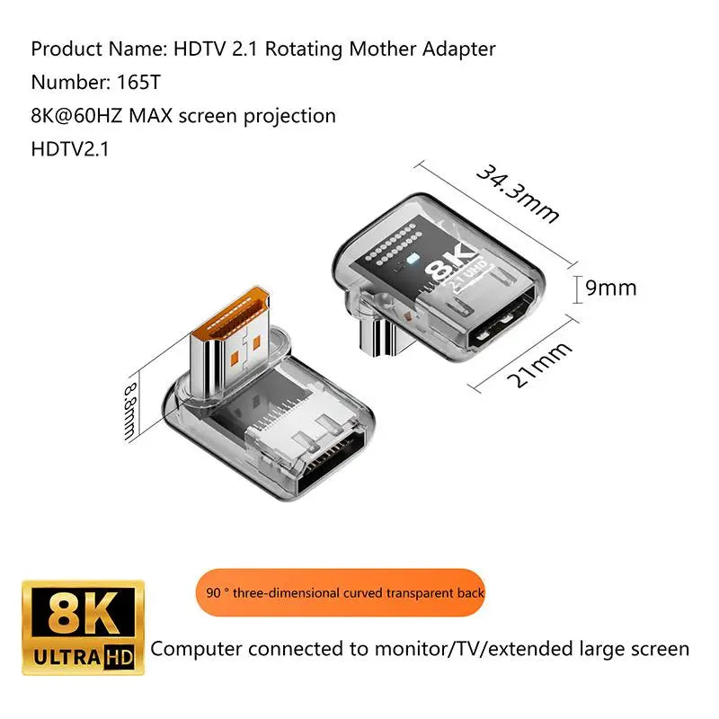HDMI 2.1 Male to Female Adapter 8K@60Hz – 90/270/360° Angle