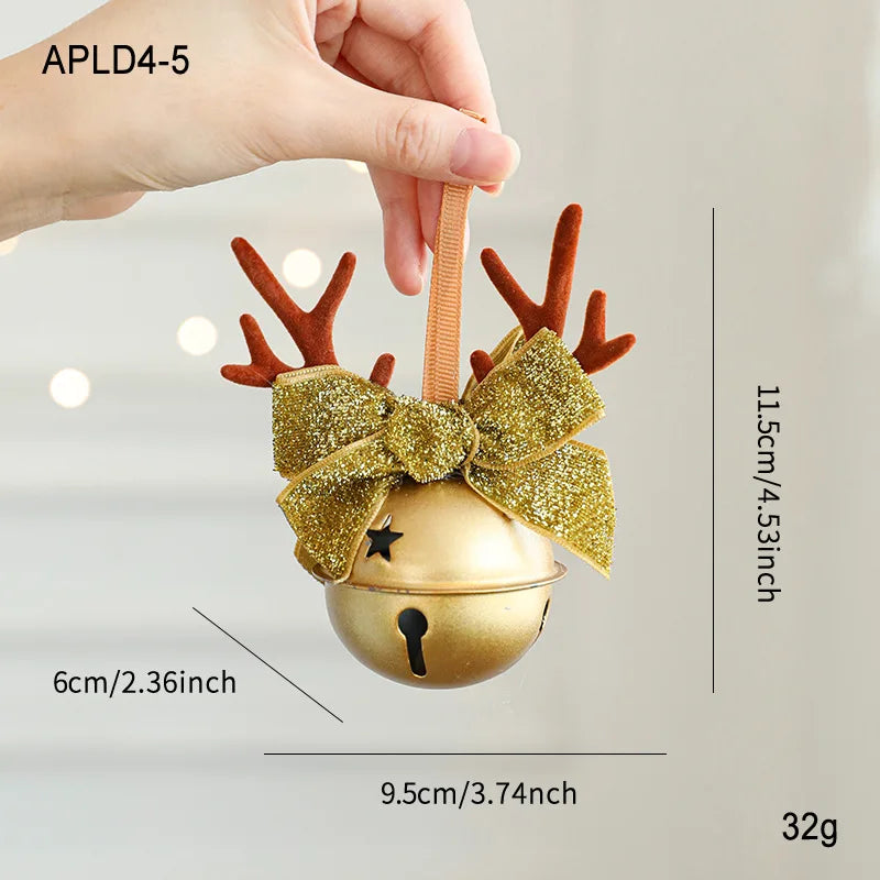 Christmas Bells Antlers Bows Pinecone Bells Mixed Pendants Christmas Tree Window Display Car Hanging Decorations Oasis Select Golden bow