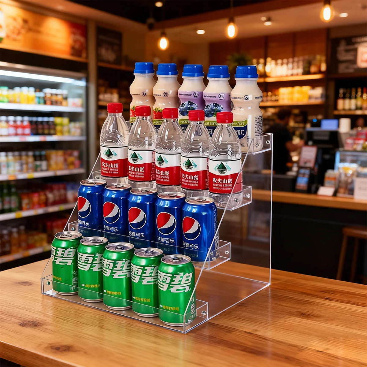 1pc multi-layer acrylic transparent desktop beverage display organizer, multifunctional beer, cola, canned soda, storage shelf Oasis Select