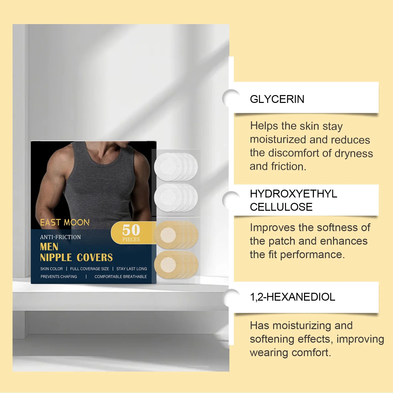 East Moon Men Sports Chest Patch Waterproof Invisible Breast Anti Bump Running Breathable Disposable Round Nipple Cover Stickers Oasis Select