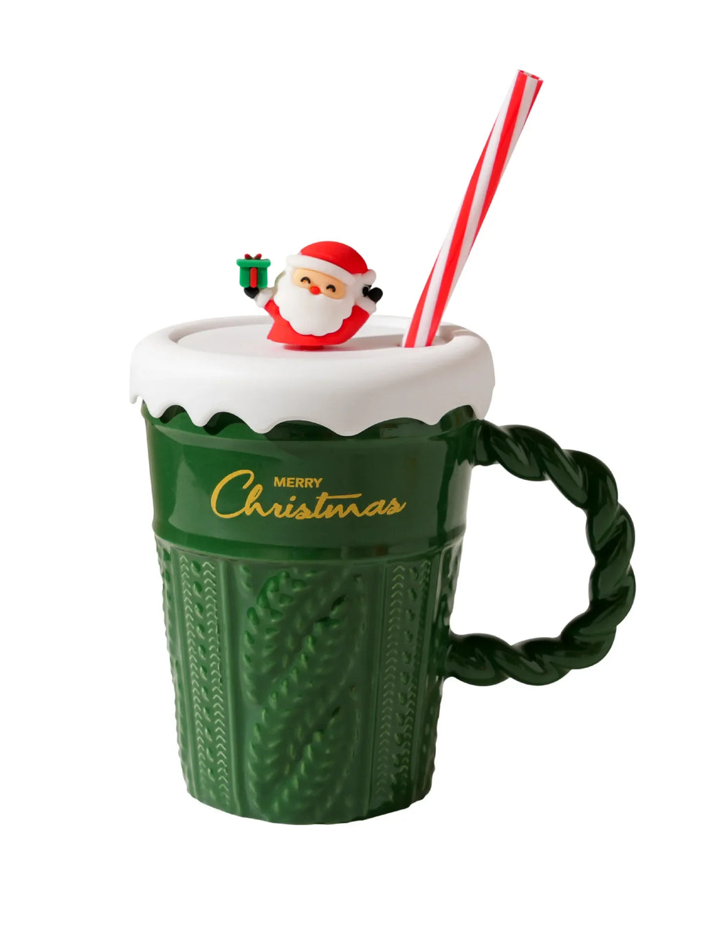 Creative Christmas Mug Christmas Tree Ceramic Water Mug High Appearance Level Sweater with Covered Straw Ceramic Couple Cup Oasis Select green 401-500ml