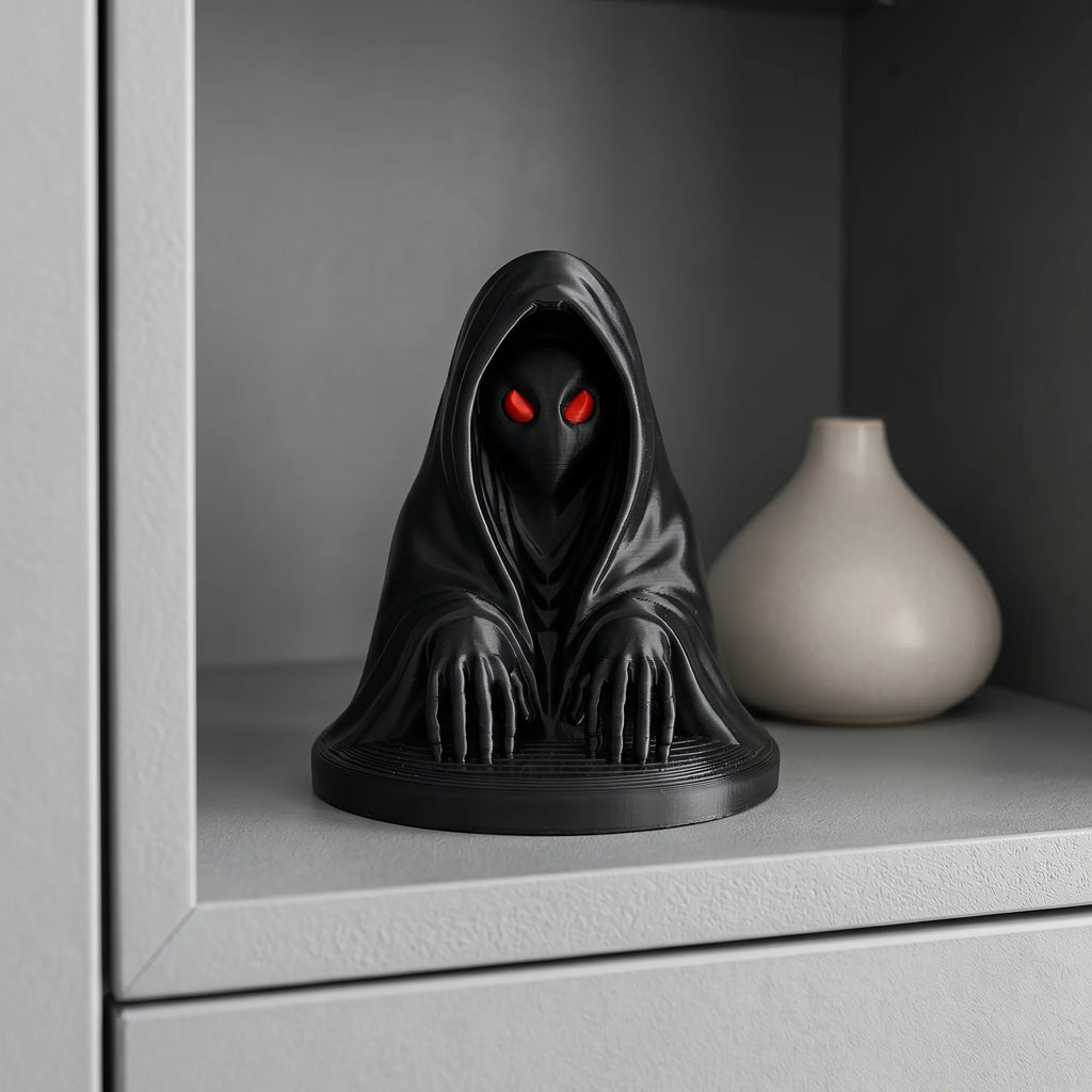 Gothic Mysterious Hooded Reaper Figurine 3D Printed Red Eye Black Robe Statue Desktop Ornament Decor for Game Room Desktop Gifts Oasis Select