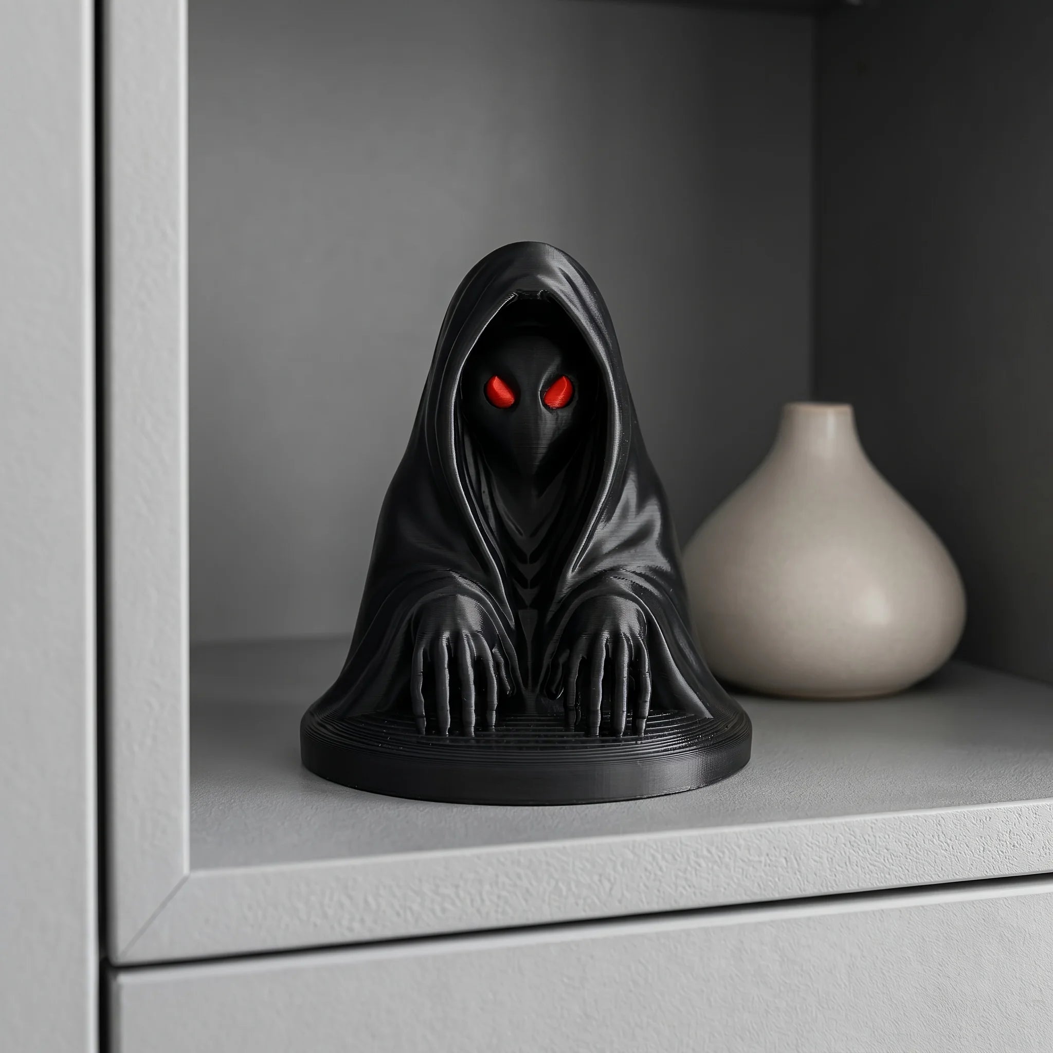 Gothic Mysterious Hooded Reaper Figurine 3D Printed Red Eye Black Robe Statue Desktop Ornament Decor for Game Room Desktop Gifts Oasis Select