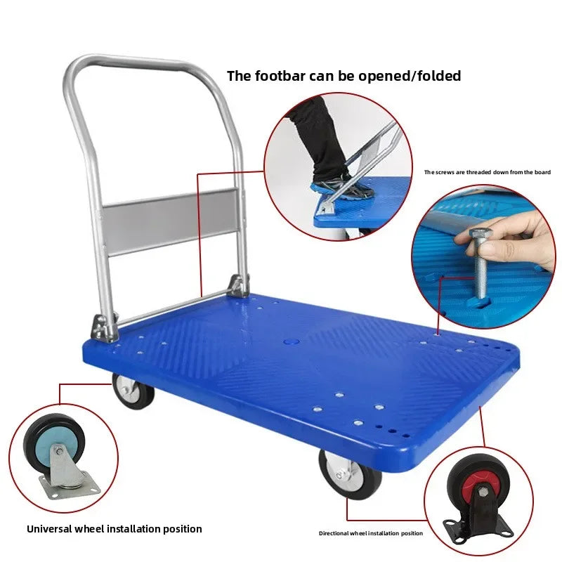 Multi-functional trolley plastic flat truck cargo trolley foldable supermarket pull flat truck Durable Oasis Select