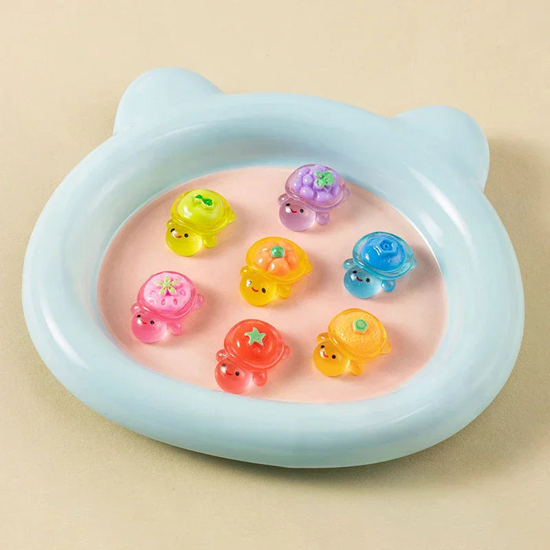 10Pcs Mini Resin Glowing Cartoon Fruit Turtle Small Ornament Doll House Scene Model Toys Play House Desktop Decorations Oasis Select