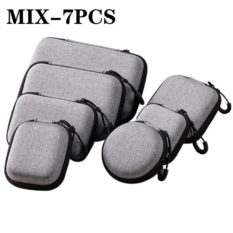 Portable Electronics Organizer Bag for Earphones Charger Cables Hard Drive EVA Hard Shell with Zipper Travel Case Carrying Pouch Oasis Select MIX-7PCS