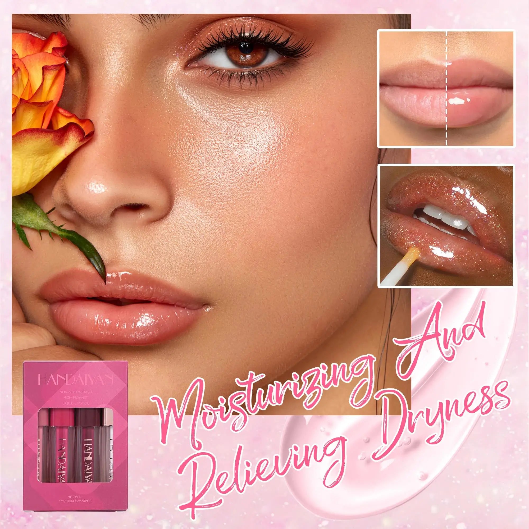 Handaiyan 4pc Velvet Liquid Lipstick Set – Waterproof Lip Gloss