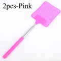 1/2pcsMini Retractable Plastic Fly Swatter; Stainless Steel Non-slip Handle; Summer Mosquito Swatter; Fly Killer For Home Garden Oasis Select 2pcs-Pink